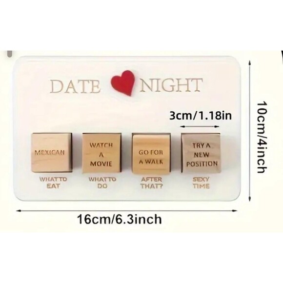 Date Night Dice Game for Adults Wooden 5 Dice plus Board with 4 Decisions FUN! - Picture 3 of 7